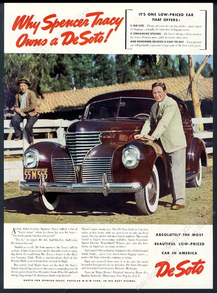 Spencer Tracy 1939 foto DeSoto De Soto coche vintage anuncio impreso Foto 1 de 1