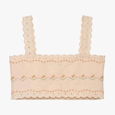 Top corto boho Zara para niñas, ojales bordados florales, festoneado, talla 11-12 Foto 1 de 2