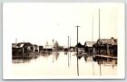 Fairbanks AK Ladder to Climb on Roof~1 of Many Log Cabins Under Flood~RPPC 1937