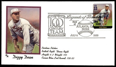 2000 Dizzy Dean FDC Legends of Baseball St. Louis Cardinals H&H Cachet - Image 1 of 2