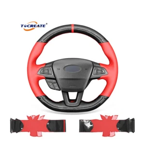 PU Carbon Fiber Red Leather Steering Wheel Cover for Ford Focus (ST | RS) #Q037 - Imagen 1 de 11