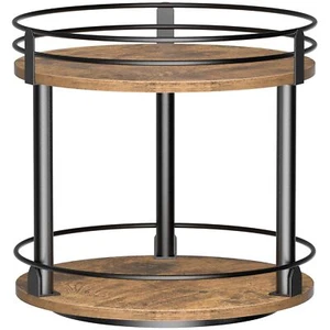 2-Tier Lazy Susan Spice Rack 360° Rotating Organizer Rustic Brown Kitchen - Picture 1 of 7