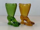 Vintage L.E. Smith Glass Company Paar grün & gelb Glas Streichholz Halter/Streik