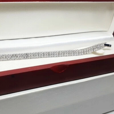 White gold finish created diamond double row tennis bracelet gift boxed freepost - Image 1 of 4
