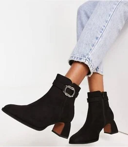 River Island Womens Jacy Black Hardware Detail Block Heel Ankle Boots - RRP £55 - Picture 1 of 7
