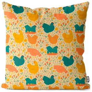 VOID Kissenbezug Henne Blume Wiese Bauernhof Blumen Landschaft Tiere Huhn Garten - Bild 1 von 1