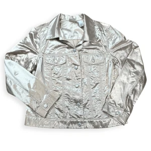 CHICO’S Women’s Metallic Champagne Satin Button-Up Jacket Size 1 (M / 810) - Picture 1 of 4