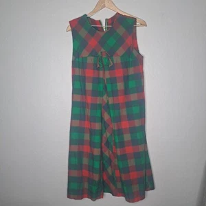 Vintage 1960's Rhapsody by  Glazier Red Blue Green Plaid Dress with bow - Picture 1 of 6