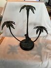 Vintage Brass Monkey Palm Tree Triple Candle Holder Home Decor Beautiful Perfect