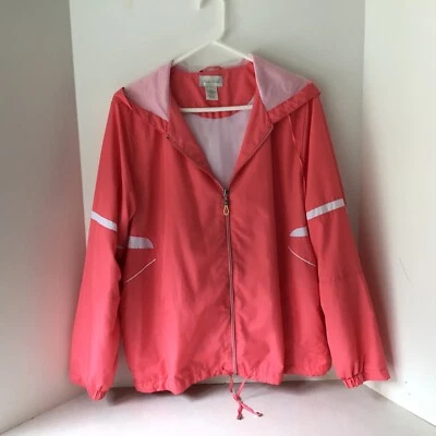 Jaqueta corta-vento Studio Works feminina tamanho XL coral e branca forrada com zíper completo - Imagem 1 de 4