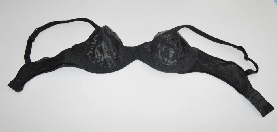 36C Vintage Bra Lace Unlined Semi Sheer Underwire Retro Chic Barely There Black - Image 1 of 4