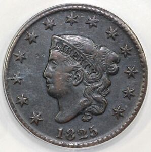 1825 1c N-9 Coronet or Matron Head Large Cent ANACS VF 35 Details Corroded