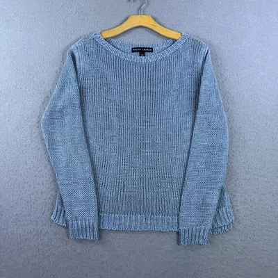 Suéter feminino Ralph Lauren malha aberta linho azul tamanho G etiqueta preta - Imagem 1 de 4