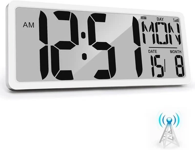 Digital Wall Clock 15' display Battery Operated Atomic Alarm with Day Date & Tem - Image 1 of 4