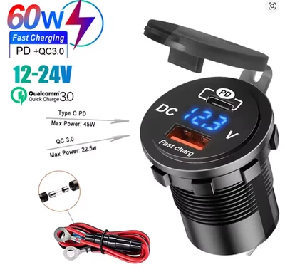 12V QC 3.0 PD USB Auto KFZ Steckdose USB-C Ladegerät Buchse Dose KFZ Einbau DE - Bild 1 von 4