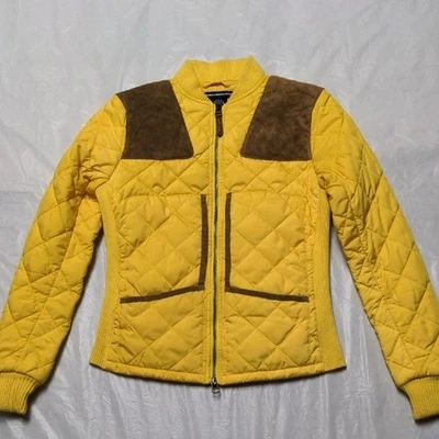 Ralph Lauren Sport Yellow Quilted Zip Up Jacket  Suede Shoulder Patches NWOT XS - Image 1 of 4