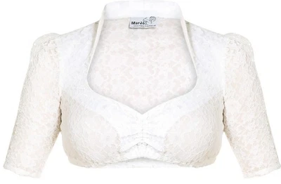 Dirndlbluse Becca Emma weiß mit Zug Spitzenbluse floral halbarm raffbar NEU  - Bild 1 von 4