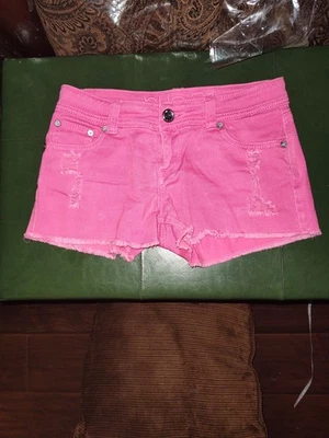Pantalones Cortos Denim Envejecidos Rosa Rue 21 Y2k Con Botones Joyas Talla 3/4 Foto 1 de 4