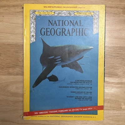 Vintage National Geographic February 1968 Czechoslovakia Sharks Ecuador Highways - Image 1 of 4