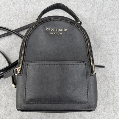 Kate Spade Convertible Mini Mochila Bolso Cartera en Cuero Negro Bolsillo Lateral con Cremallera Foto 1 de 4