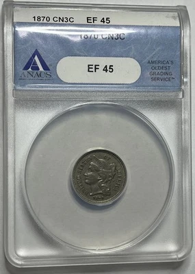 1870 Three Cent Nickel - Better Date 3CN; ANACS XF-45 - Image 1 of 4