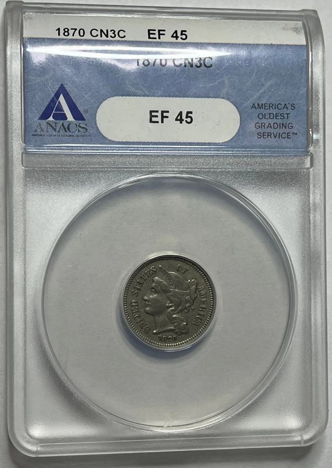 1870 Three Cent Nickel - Better Date 3CN; ANACS XF-45 - Image 1 of 4