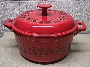 Technique Porcelain Enamel Cast Iron Red French Oven & Lid, Trivet Pot 10”x 5” - Picture 1 of 5
