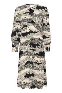 Saint Tropez Iselin Printed Dress Black Wavy Flowers Midi Size S UK 10 Viscose - Picture 1 of 8