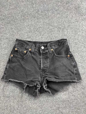 Levi's 501 Shorts Womens 24 Black Denim High Rise Button Fly Raw Hem Distressed - Image 1 of 4