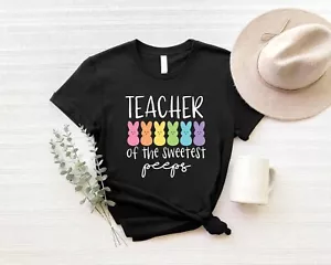 Teacher Of The Sweetest Peeps Shirt, Funny Teacher Easter Shirt, Easter Rainbow - Picture 1 of 6