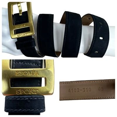 Vintage ESCADA Blue Suede Leather Belt Gold Tone Buckle German 40 Measures 36.5" - Image 1 of 4