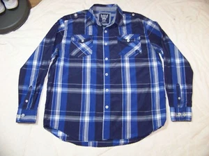 Men's Akademiks Long Sleeve Button Front Shirt - 2XL - Blue Plaid - Picture 1 of 10