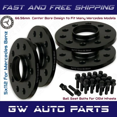 4 PCs 10mm Mercedes Benz 5x112 Hub Centric Wheel Spacers Kit W/Ball Seat Bolts - Image 1 of 2