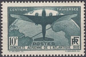 1936 100e Traversée Atlantique sud 10f neuf* MH signé Calves Y&T 321 cote 375€ 