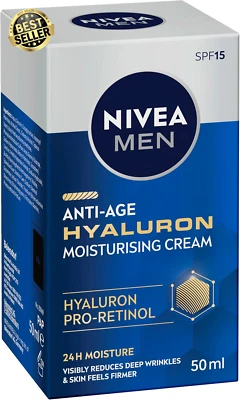 MEN Anti-Aging Face Cream 50ml,Hyaluronic Acid,SPF 15,Reduces Wrinkles,Firmer Sk - image 1 of 4