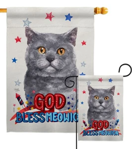 Patriotic Blue British Short Hair Garden Flag Animals Cat Gift Yard Banner - Picture 1 of 19