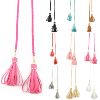 Women Skinny Faux Leather Braided Belt Tassel Dress Jeans Corset Waistband HG335 - Image 1 of 3