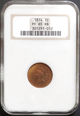 1874 Proof Indian Head Cent certified PF 65 RB by NGC! - Image 1 of 4