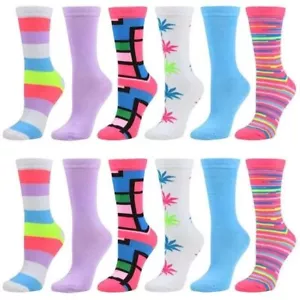 6 Pairs Womens Colorful Crew Socks Patterned Novelty Fun Socks for Girls Cotton - Picture 1 of 3