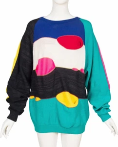 Kansai Yamamoto 1983 S/S Runway Vintage Color-Block Cotton Knit Sweater Men's - Picture 1 of 10