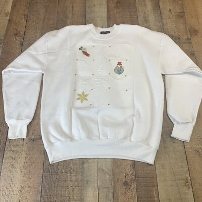 Vintage 90’s Christmas Sweatshirt White Embroidered Crewneck USA Size Medium - Image 1 of 4