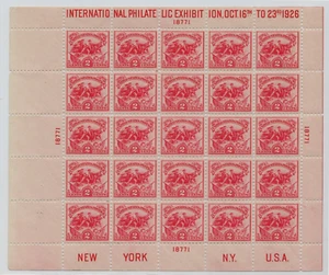 1926 US SC 630 White Plains International Philatelic Exhibition Sheet MVLH VF/XF - Picture 1 of 3
