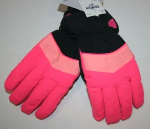 New OshKosh Girls 8 10 12 14 year Ski Gloves Winter Glove Kid Pink Neon Heart - Picture 1 of 3