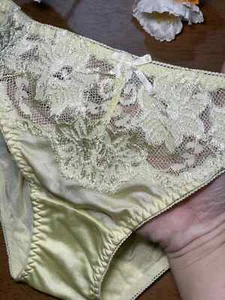 Vintage Slippery Yellow Silky Nylon Panty Lace Sheer Hi Cut Bikini Briefs Sz.6/M - Picture 1 of 22