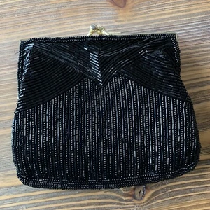 MAGID Vintage Perlen Handtasche 50er Gold Kette schwarz Tasche klein Clutch Abend Vintage - Bild 1 von 8