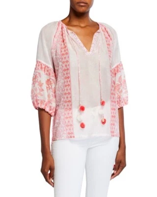 Top campesino manga 3/4 Bella Tu Emily con corbatas pompón rosa XXL 260153 Foto 1 de 3