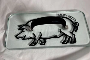 Prepology 2lb Glass Bacon Burger Press Pig Decal Gray Comfort Grip Handle Grill - Picture 1 of 9