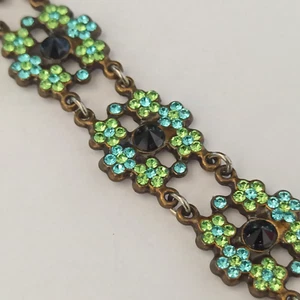 Michal Negrin Bracelet Wide Pastel Green Blue Crystals Romantic Art Deco Tennis - Picture 1 of 18