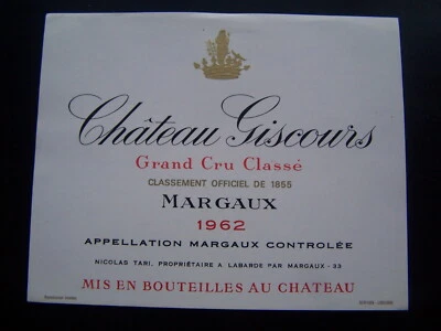 étiquette vin chateau giscours 1962 grand cru classé wine label wein etikett - Photo 1/3
