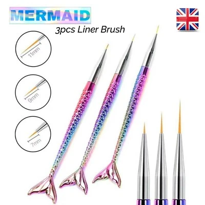 3pcs Fine Liner Nail Art Brush Set Ultra Thin Painting Striper 00 Mermaid Shape - Image 1 of 4
